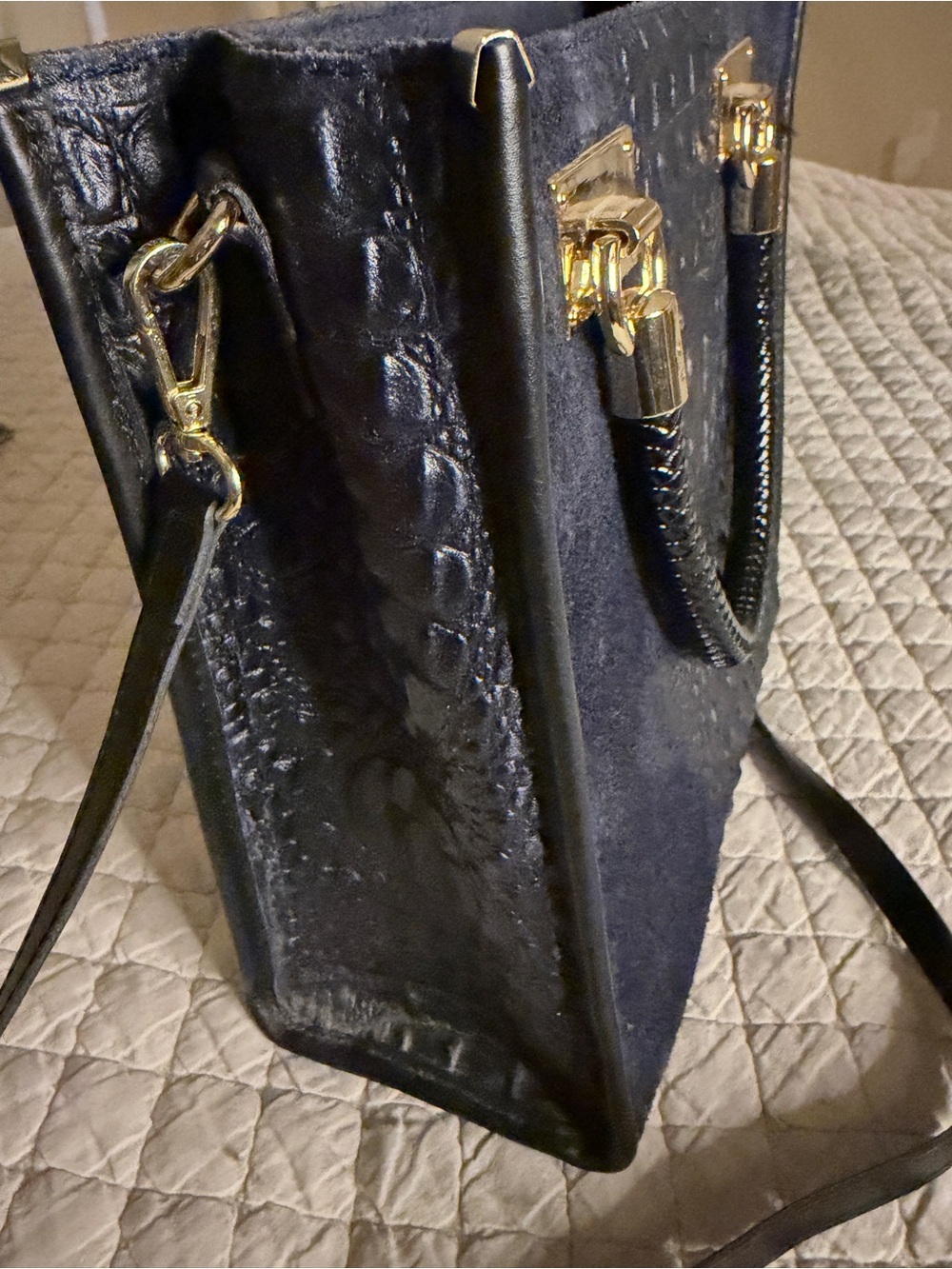 Structured Black Women's Tote with Gold Hardware